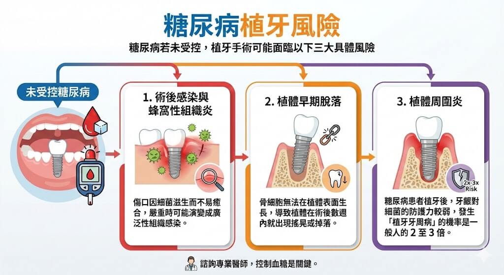 糖尿病植牙風險分析:未受控血糖對手術的三大影響
