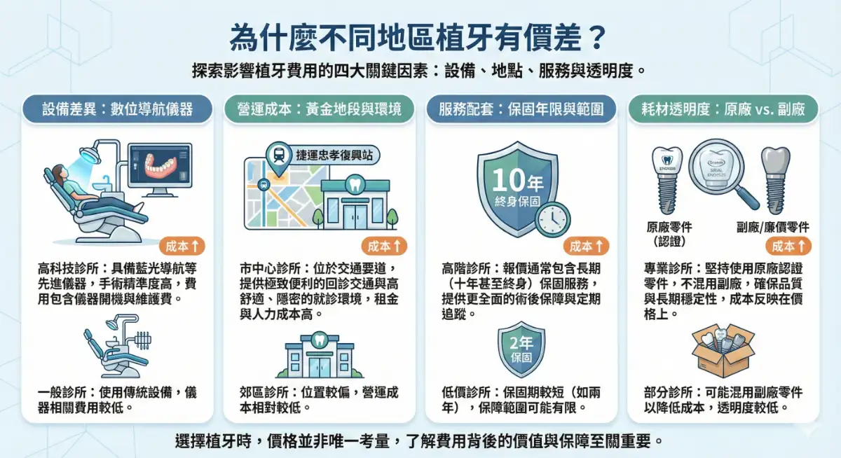 為什麼不同地區植牙有價差?設備、地點、服務與透明度四大關鍵解析